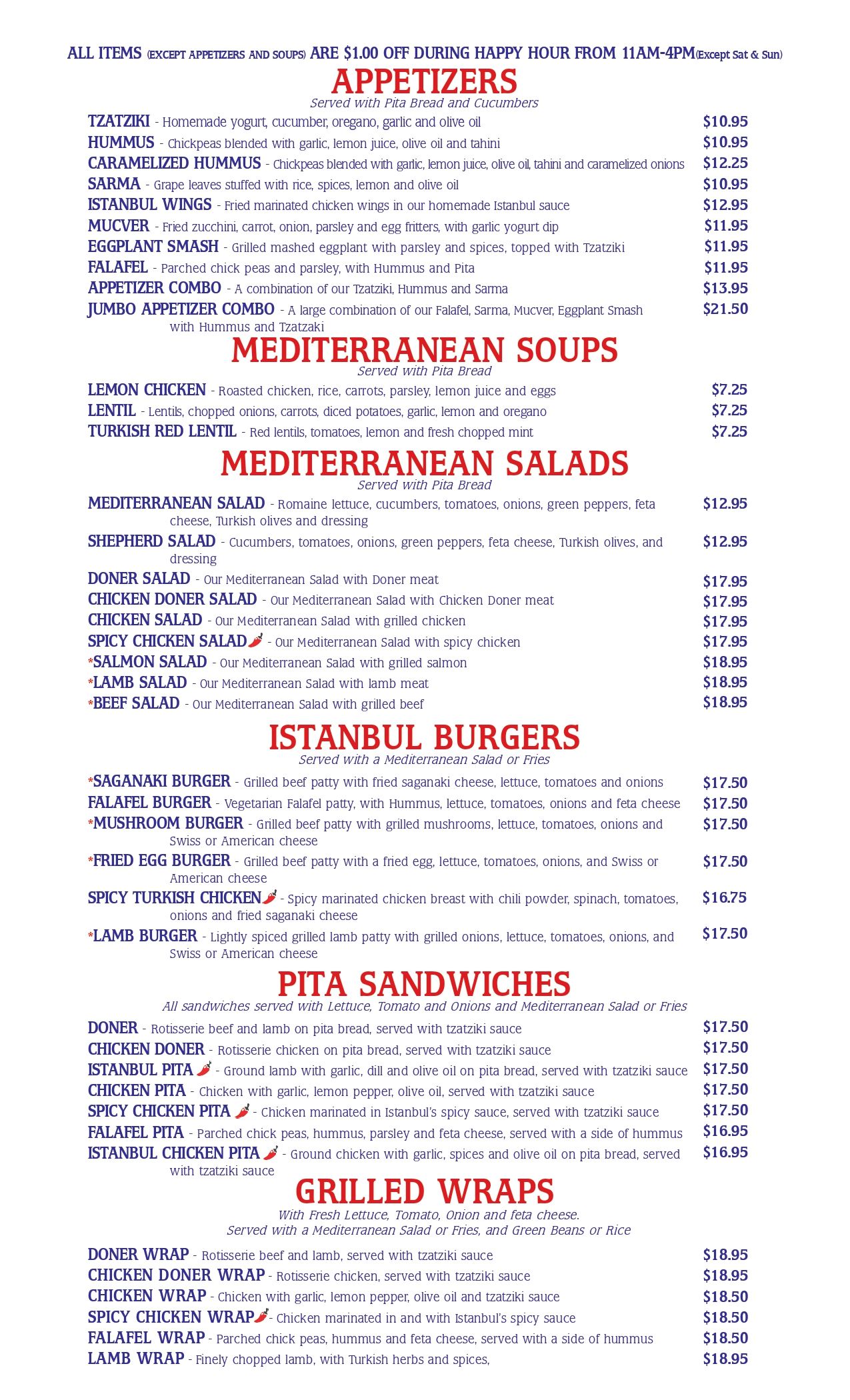 Istanbul Dinner Menu