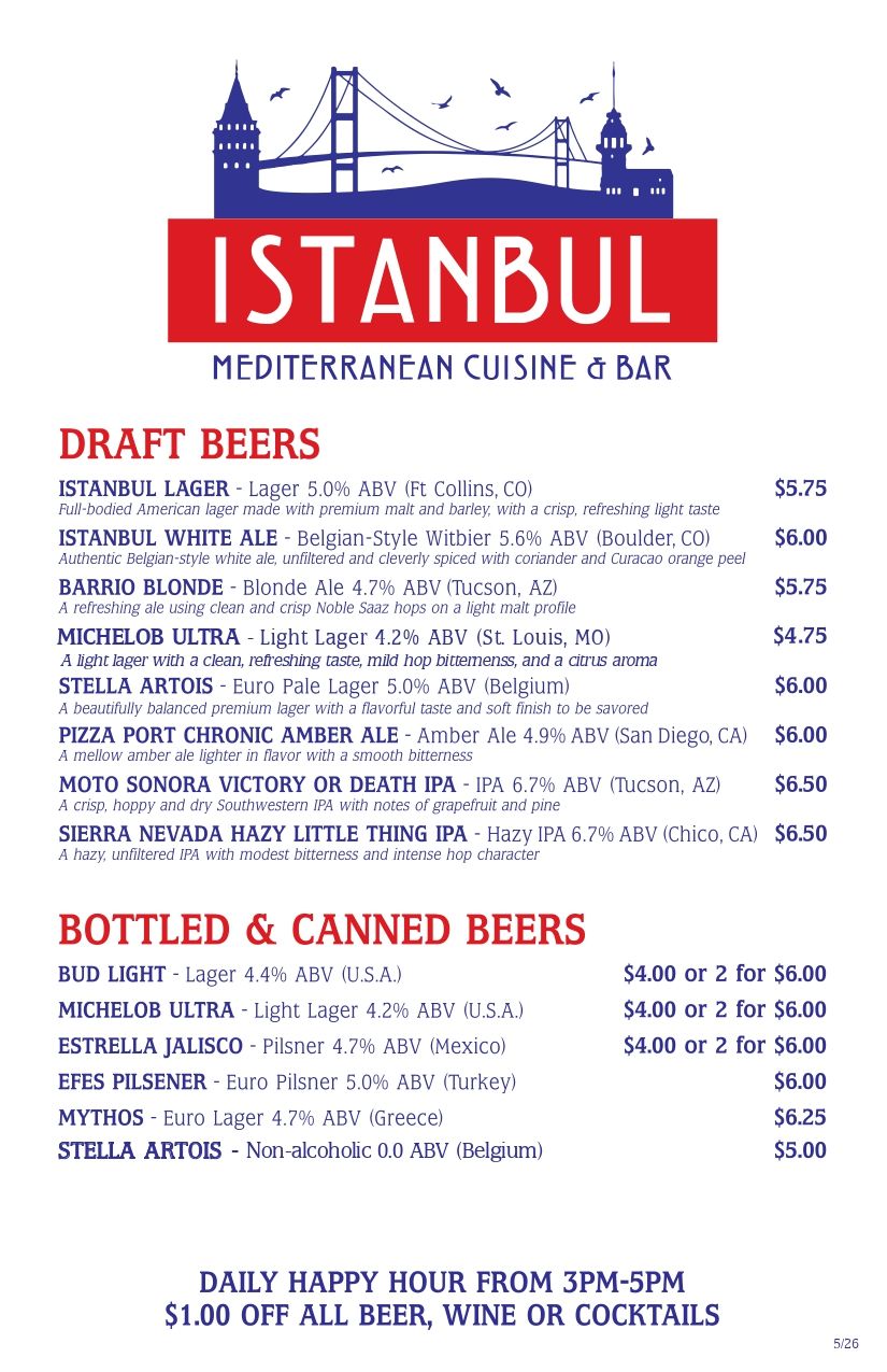 Istanbul Dinner Menu